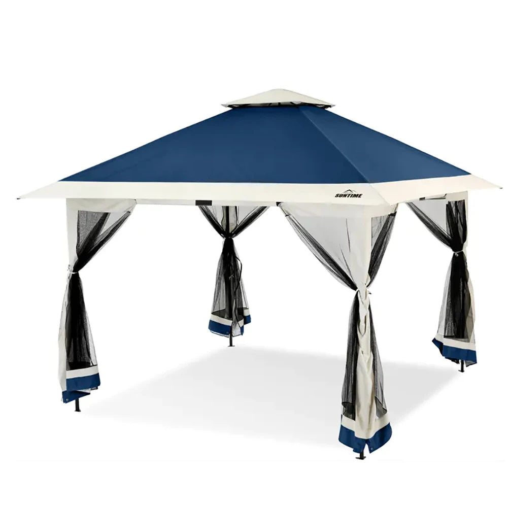 13x13 Ft Pop Up Gazebo With Cantilevered Eaves Awning And One Touch Roll Up Canopy Backyard Mosquito Netting