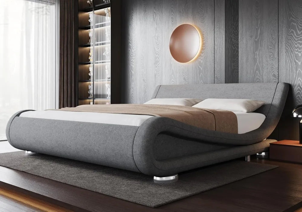 Bed Frame With Adjustable Headboard And Low Profile Upholstered Platform