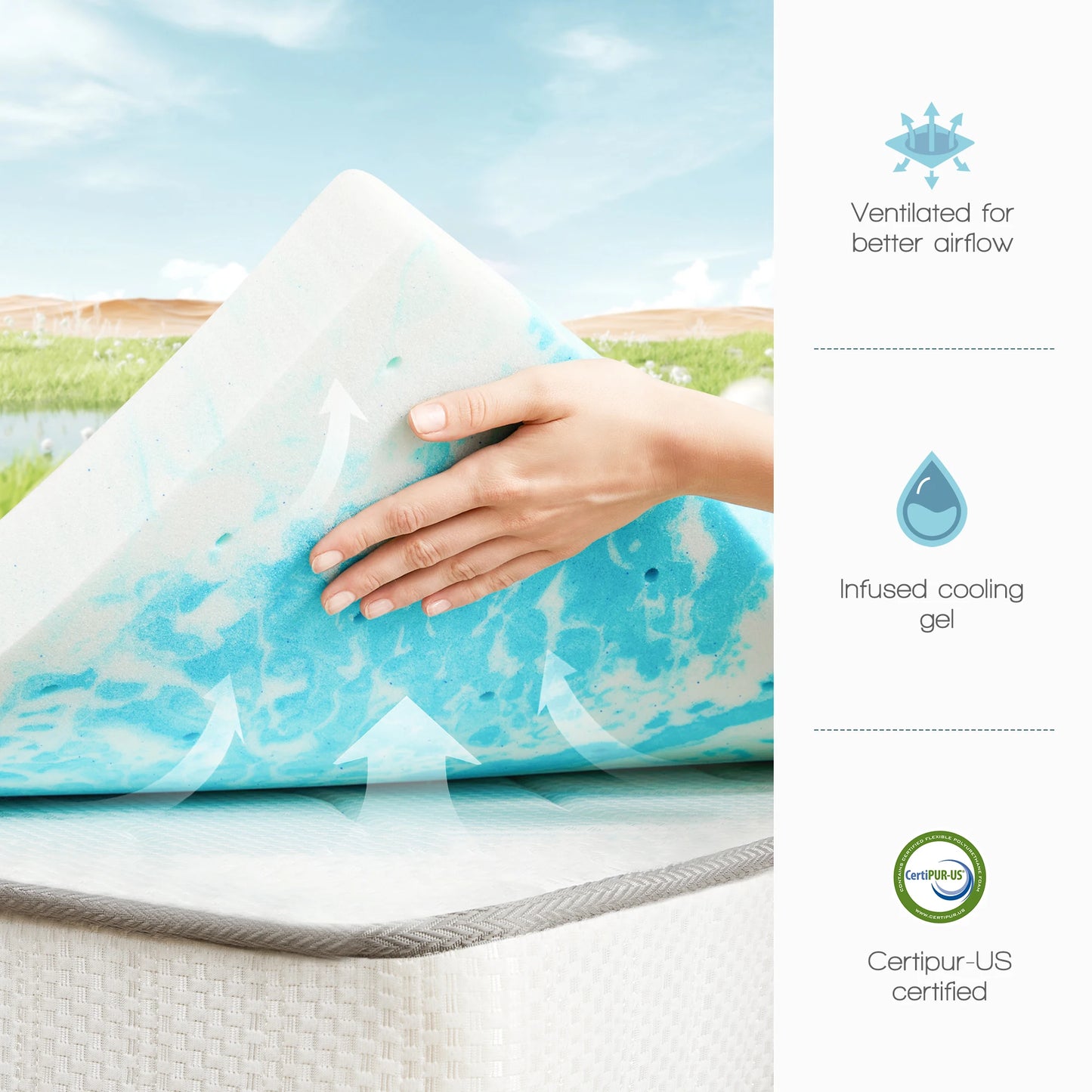 JHK Gel Memory Foam Mattress Topper Cooling For Bed Comfort