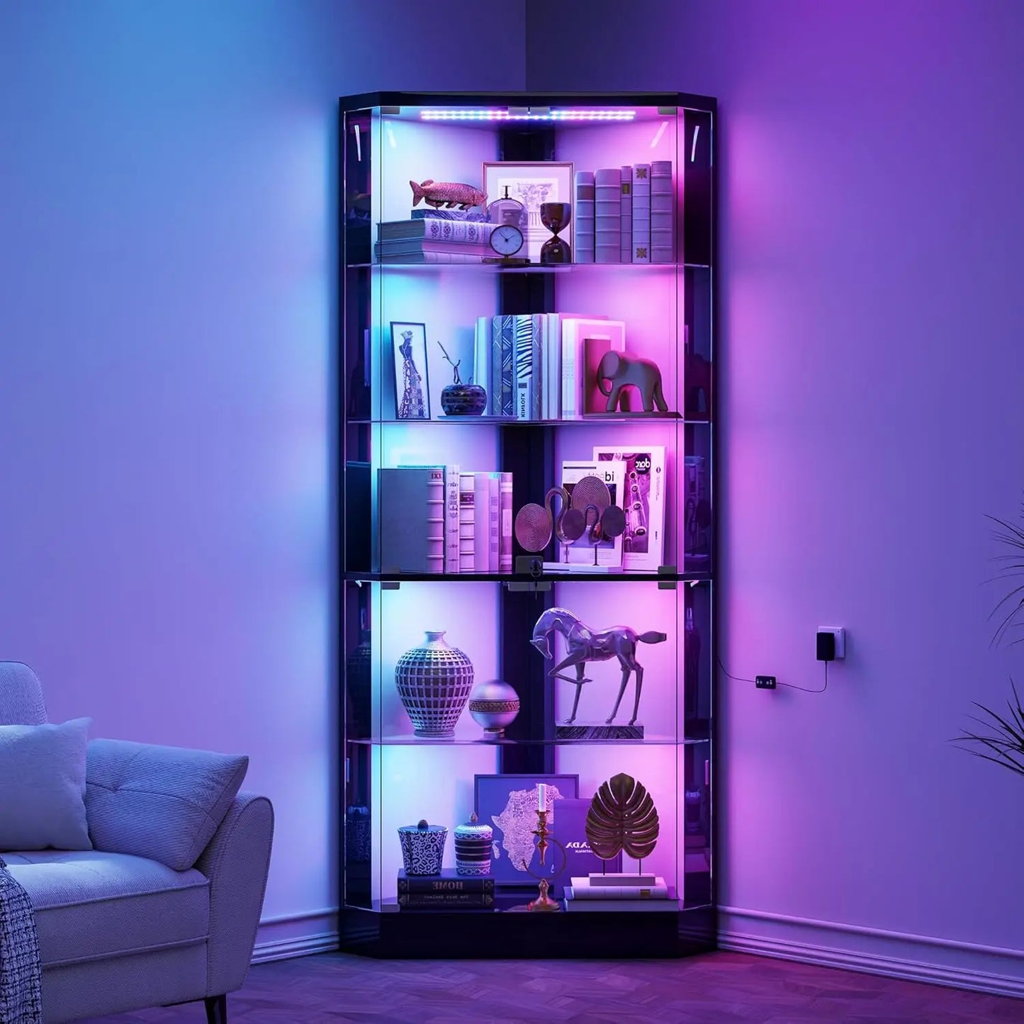 ZHILU Corner Display Cabinet With RGB Lights And Lock