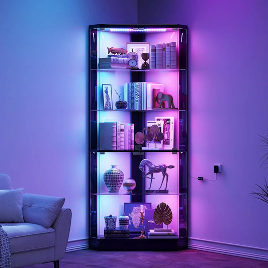 ZHILU Corner Display Cabinet With RGB Lights And Lock