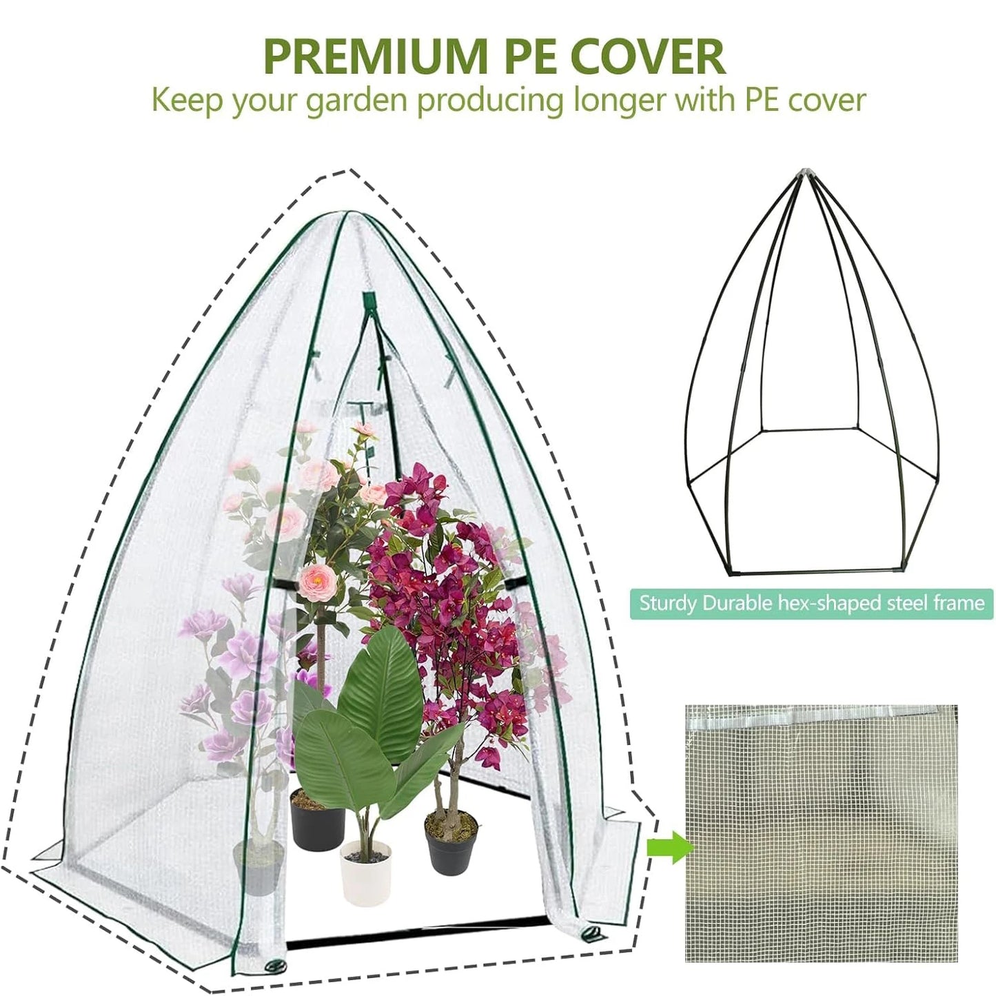 Twister.CK Heavy Duty Metal Frame Greenhouse With Zipper Door Portable Garden Shelter For Home Gardeners
