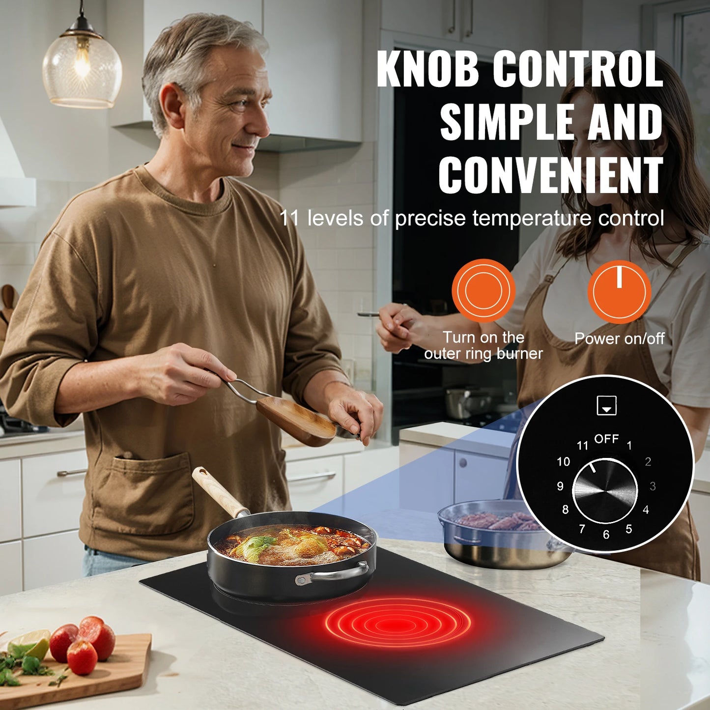 SucceBuy Built In Electric Cooktop Ceramic Glass Top With Knob Control 11 Power Levels For Home Cooks