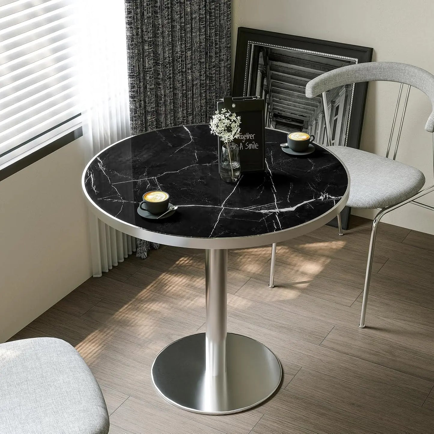 Modern Tulip Kitchen Table With Sintered Stone Top Golden Edge