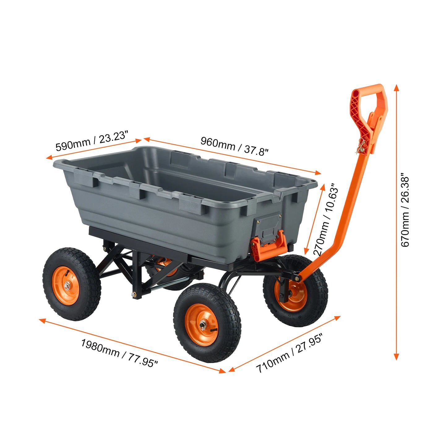 SucceBuy Dump Cart Heavy Duty Garden Wagon With 2-in-1 Handle