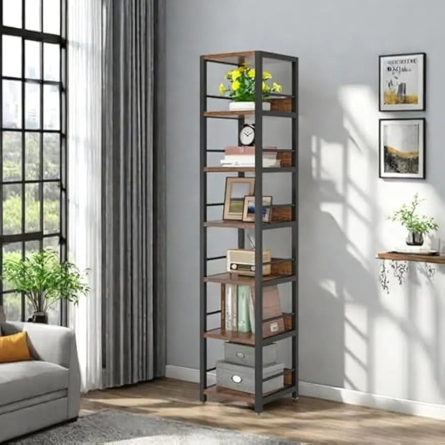 LITTLE TREE 6-Tier Narrow Corner Shelf Bookcase For Small Spaces