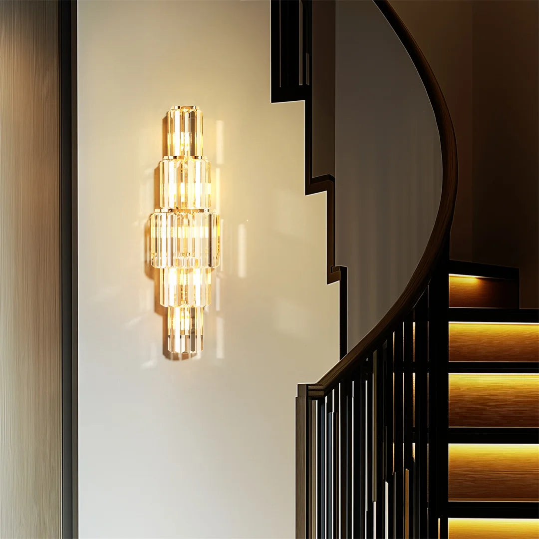 LUVODI Crystal Wall Lamp 3 Layer Gold Sconce With E14 LED Bulbs Included Dimmable For Living Room Decor