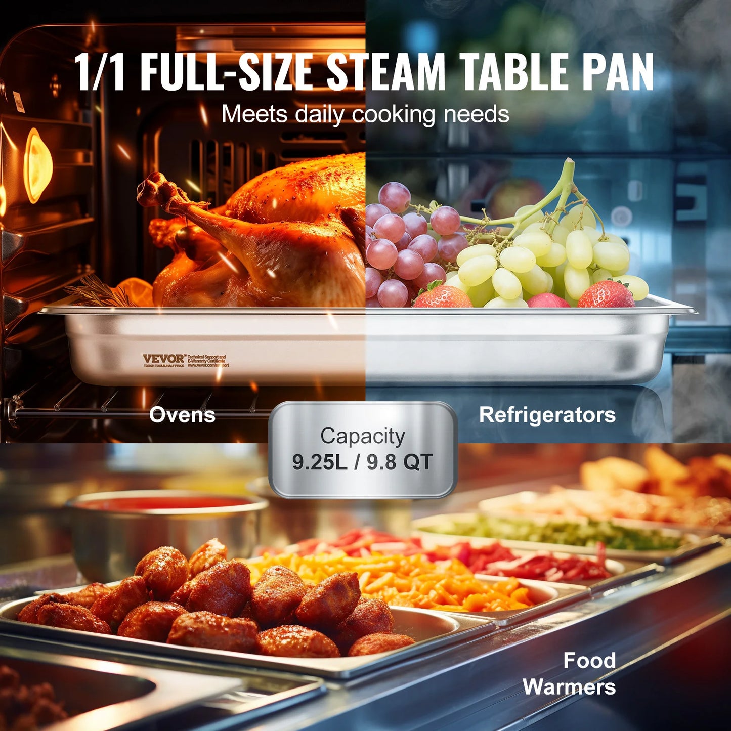 SucceBuy 6Pack Buffet Chafing Dishes Deep 2.5 to 6 Inch Stainless Steel Steam Table Pans for Caterers and Restaurants