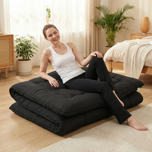 JHK Portable Floor Mattress Topper With Removable Washable Cover