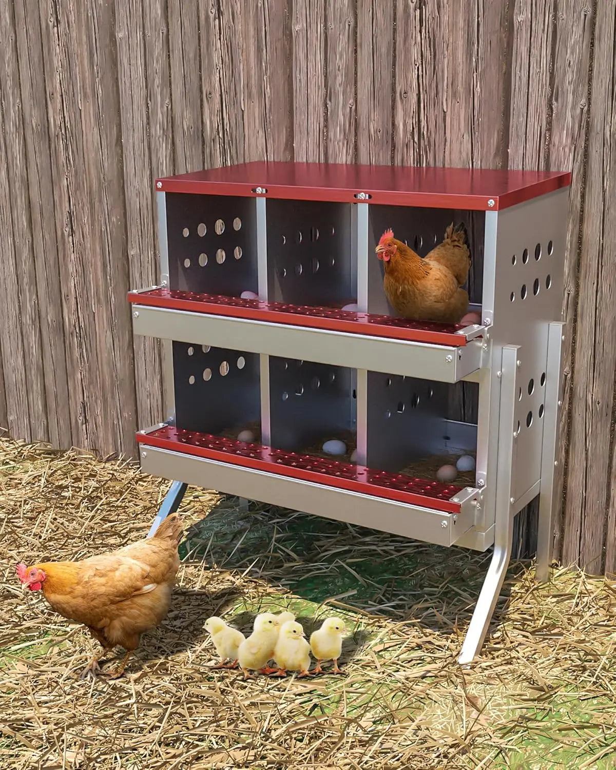 TWISTER.CK Metal Chicken Coop Nesting Box With Multi Compartment Rustproof Ventilated Roll Out Egg Collection For Hens
