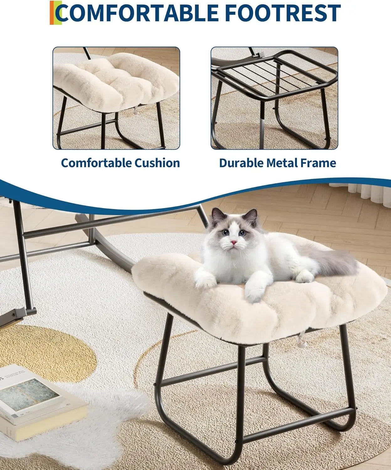 TWISTER.CK Outdoor Papasan Rocking Chair With Footrest 350 Lb Capacity Premium Balcony Patio Lounge For Adults
