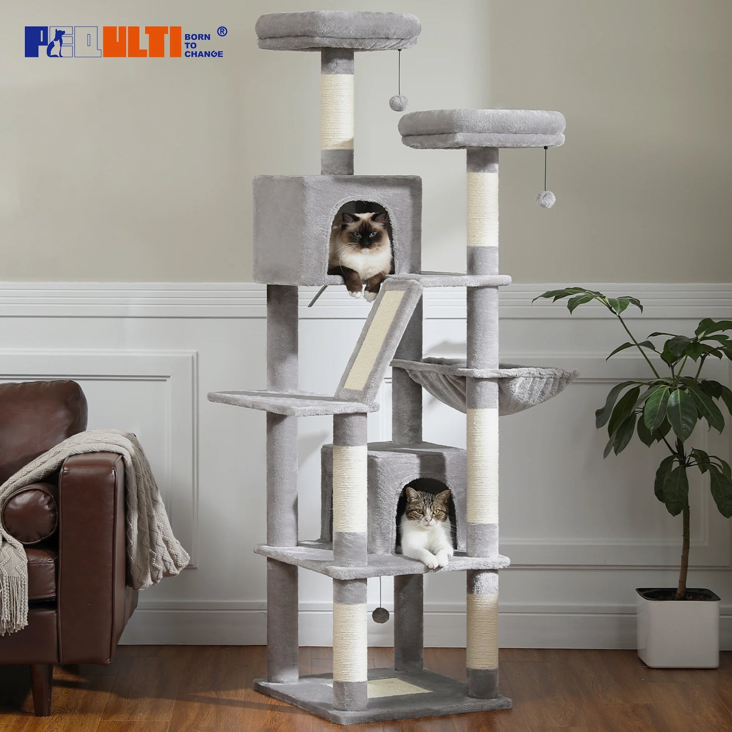 PAWZ Road Tall Cat Tree For Indoor Cats Multi Level Plush Condo With Scratching Posts Perches Caves Durable 180cm