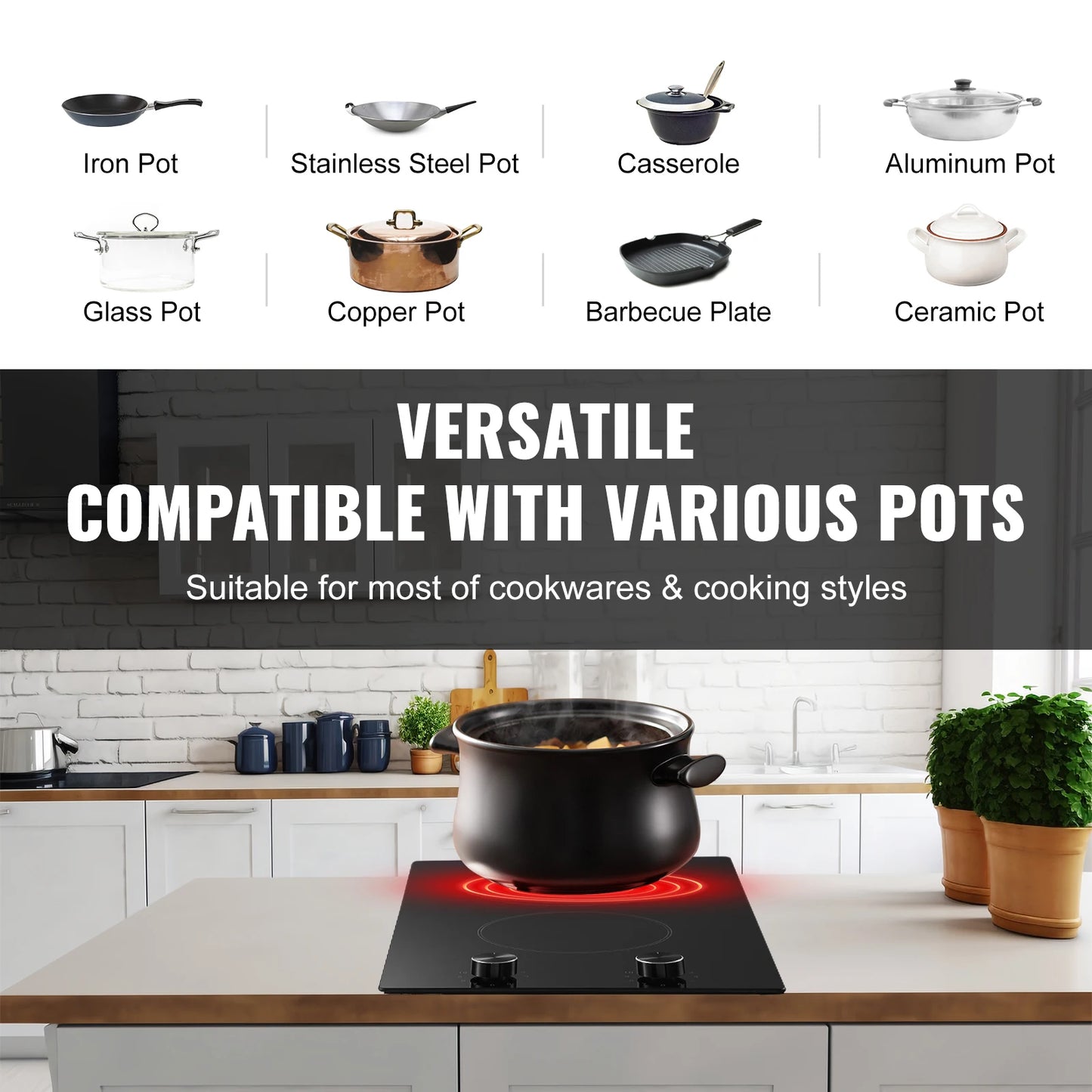 SucceBuy Built In Electric Cooktop Ceramic Glass Top With Knob Control 11 Power Levels For Home Cooks