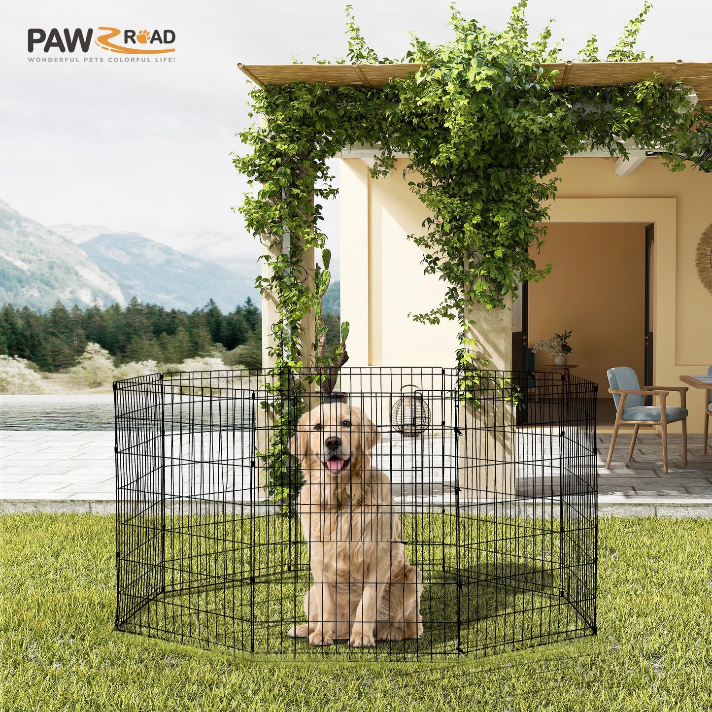 Foldable Metal Dog Playpen Indoor Outdoor Easy Assembly