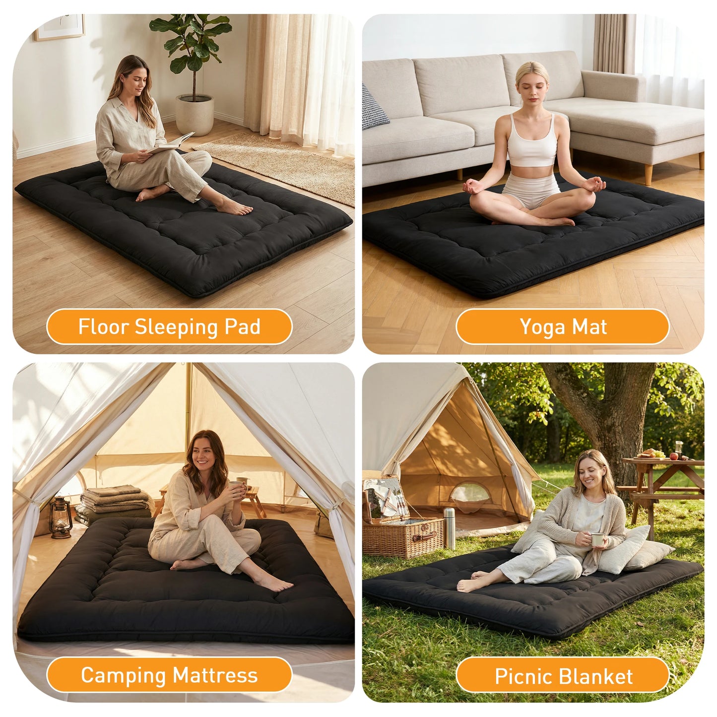 JHK Portable Floor Mattress Topper With Removable Washable Cover