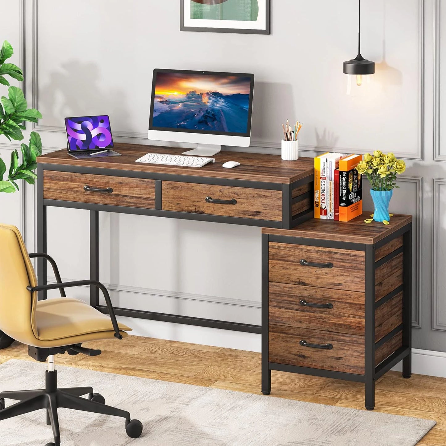 Little Tree Desk With Five Drawers Wooden Computer Table