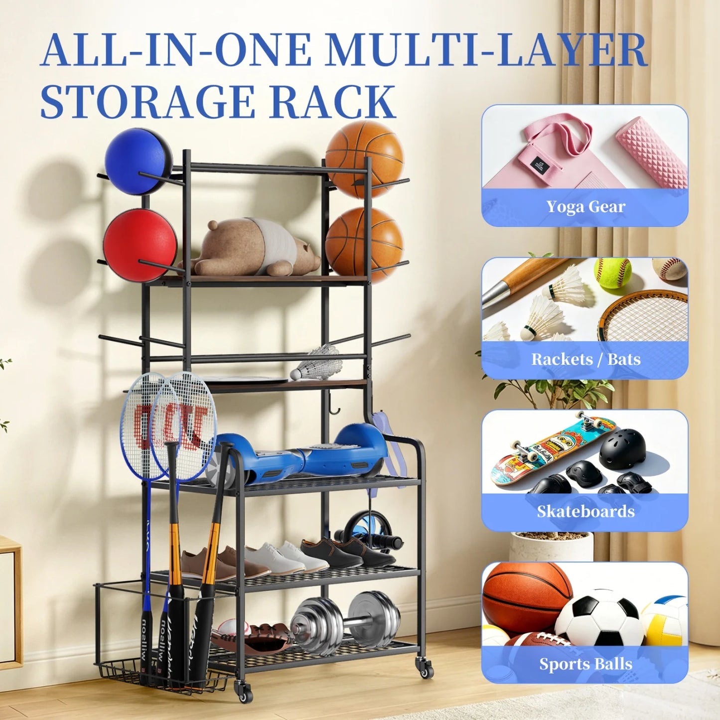 Yoga Mat Storage Rack On Wheels For Home Gym Organization