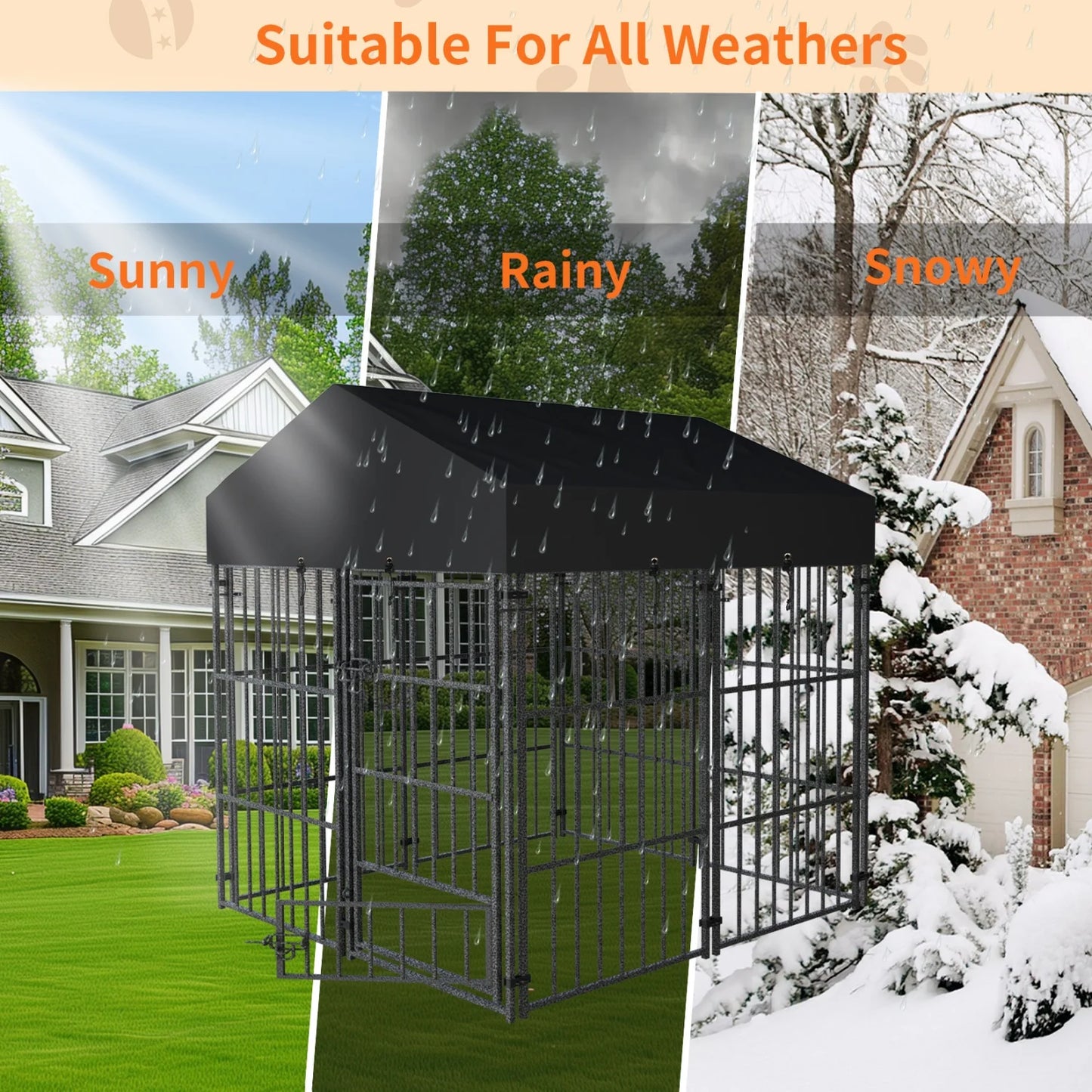 Outdoor Dog Kennel With Roof Heavy Duty Metal Crate