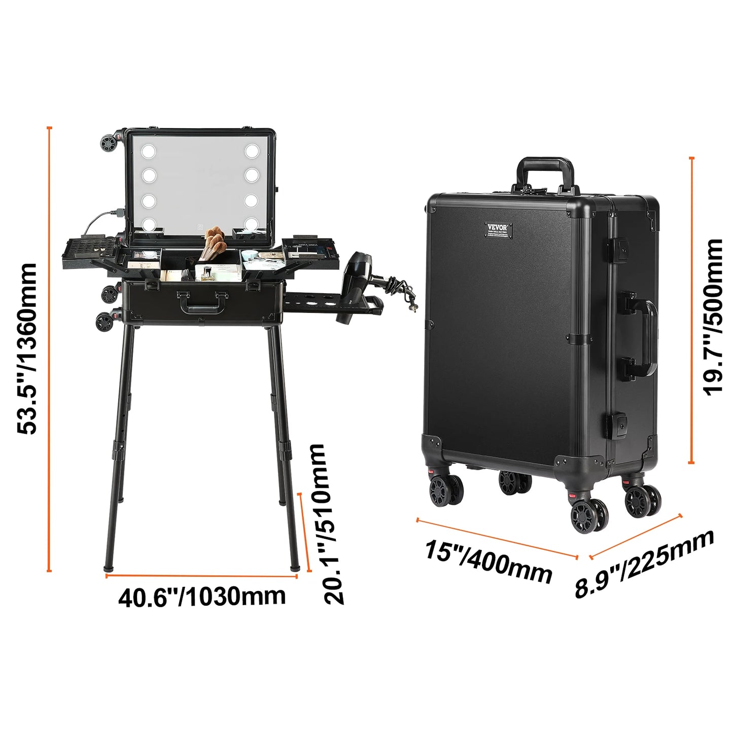 SucceBuy Professional Makeup Train Case With Aluminum Frame And Legs