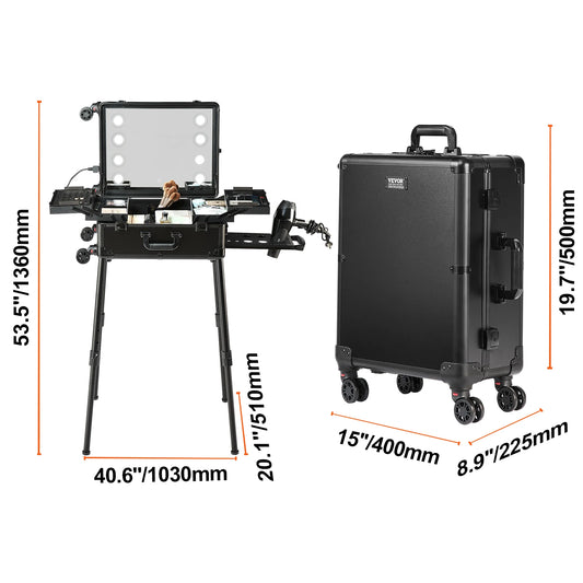 SucceBuy Professional Makeup Train Case With Aluminum Frame And Legs