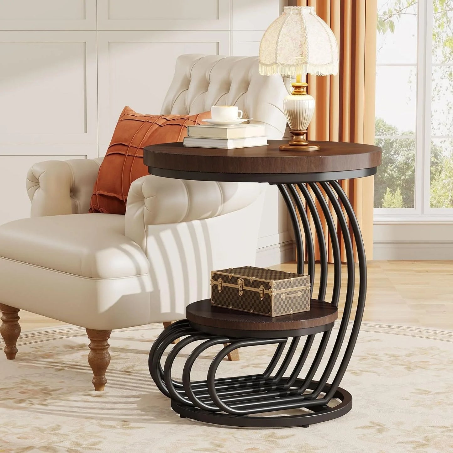 Little Tree Round End Side Table With Arc Metal Frame