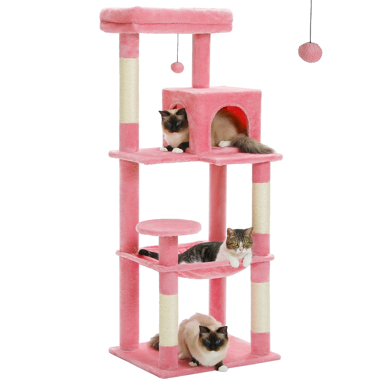 PAWZ Road Pink Multi Level Cat Tree For Indoor Cats With Large Hammock Sisal Scratching Posts Cozy Condo And Top Perch