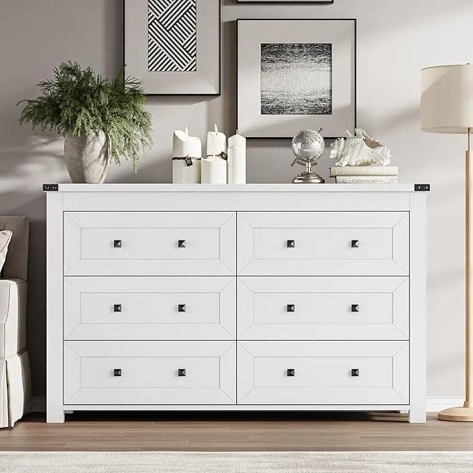Modern 6-Drawer Dresser and TV Stand with Wood Finish