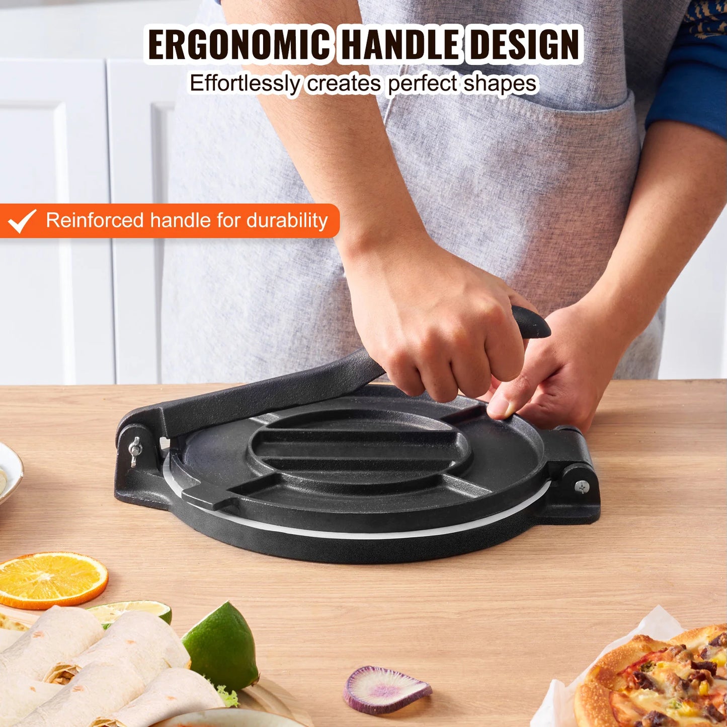 VEVOR Cast Iron Tortilla Press Heavy Duty Dough Maker for Flour Tortillas
