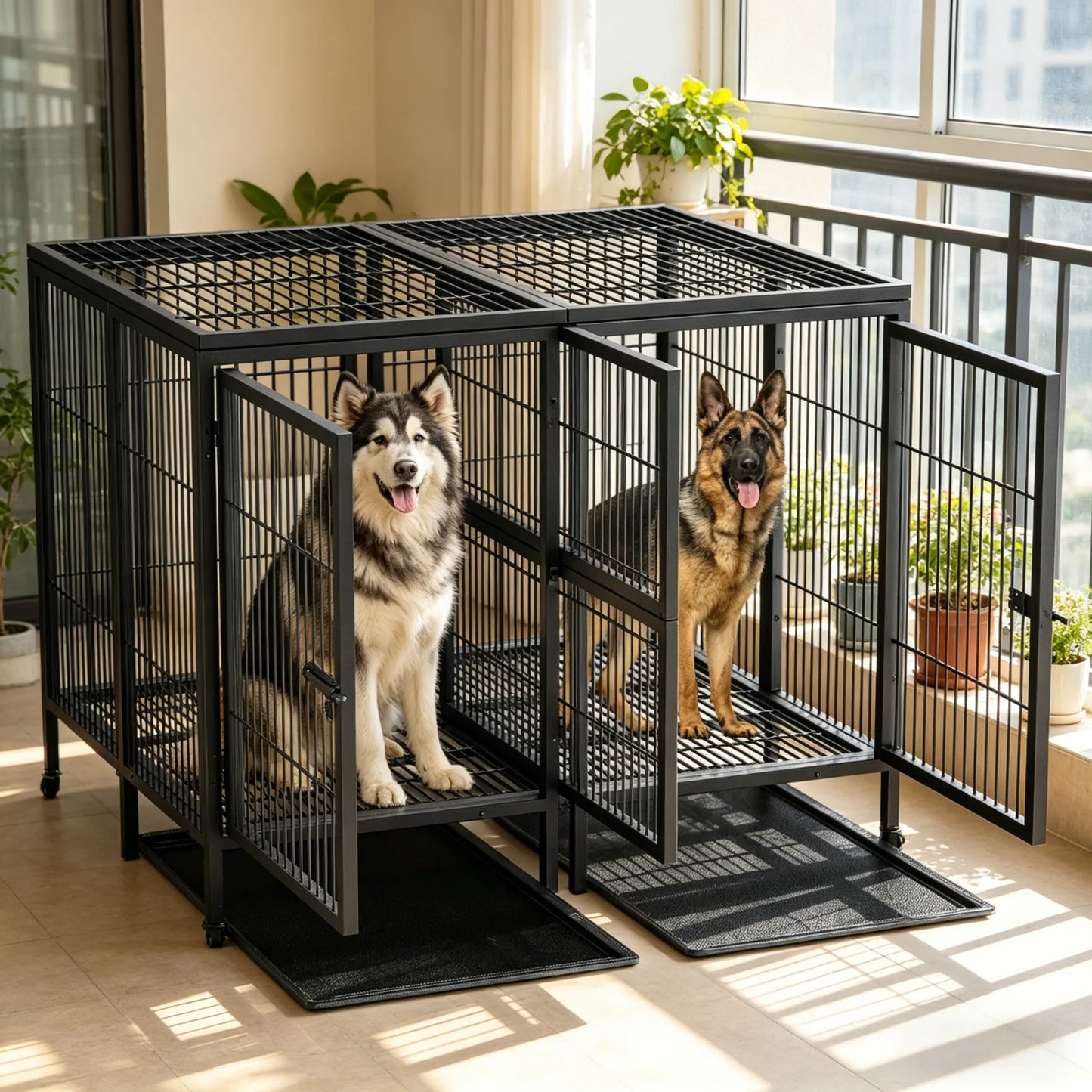 BINGOPAW Heavy Duty Metal Dog Cage Playpen Kennel With Double Door