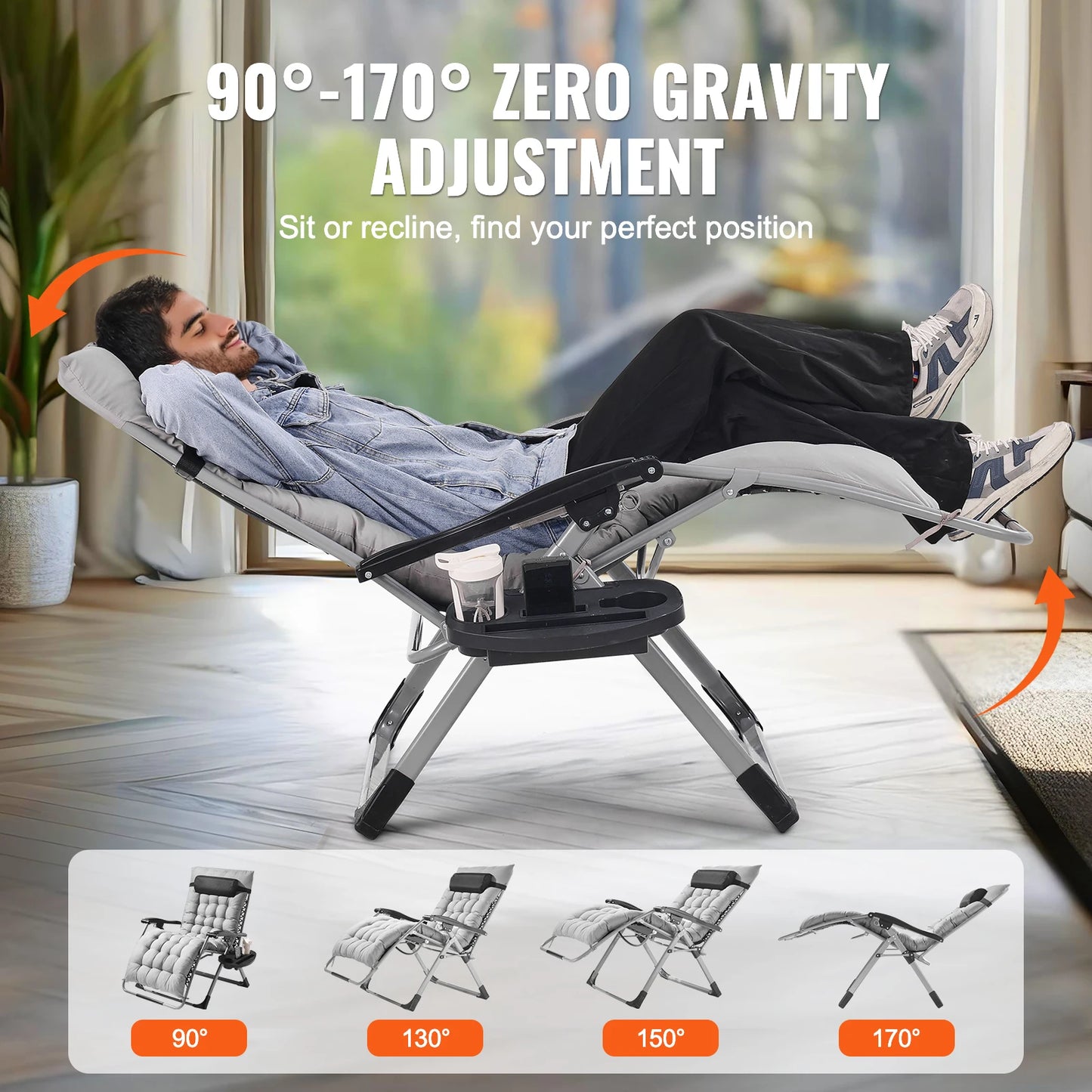 SucceBuy Zero Gravity Lounge Chair With Adjustable Recliner And Cupholder