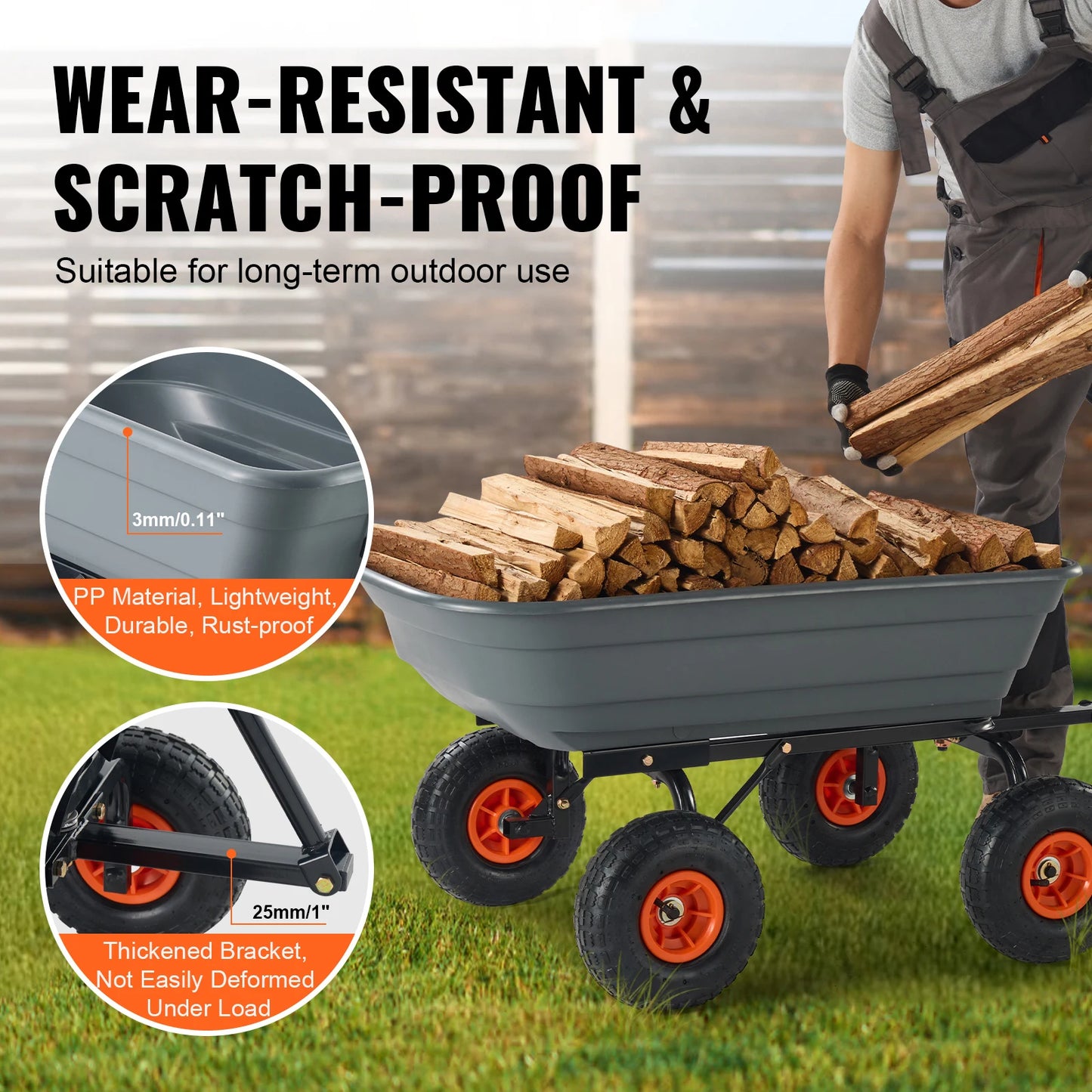 SucceBuy Dump Cart Heavy Duty Garden Wagon With 2-in-1 Handle