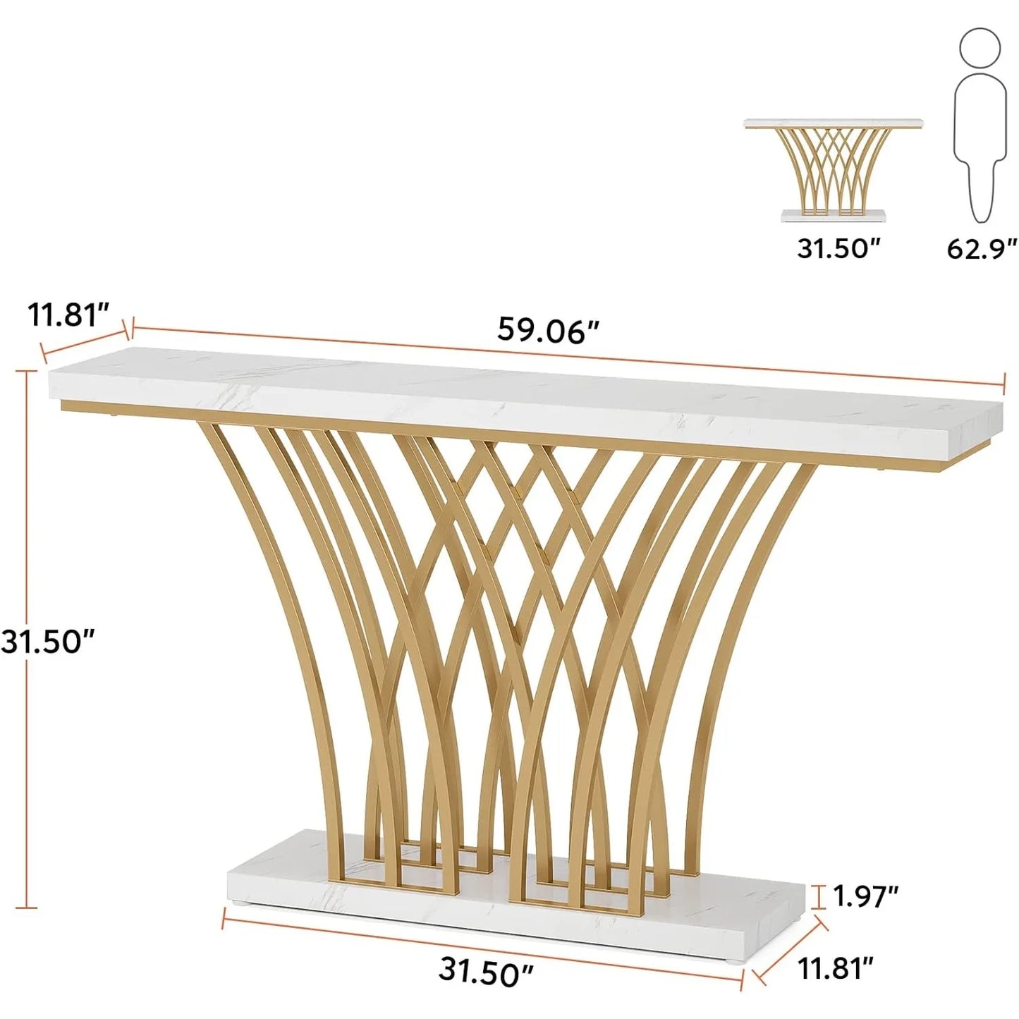 Little Tree Modern Console Table With Grid Metal Base Entryway