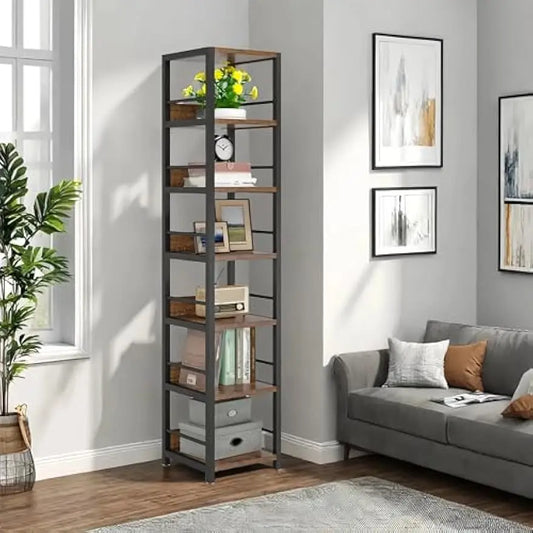 LITTLE TREE 6-Tier Narrow Corner Shelf Bookcase For Small Spaces