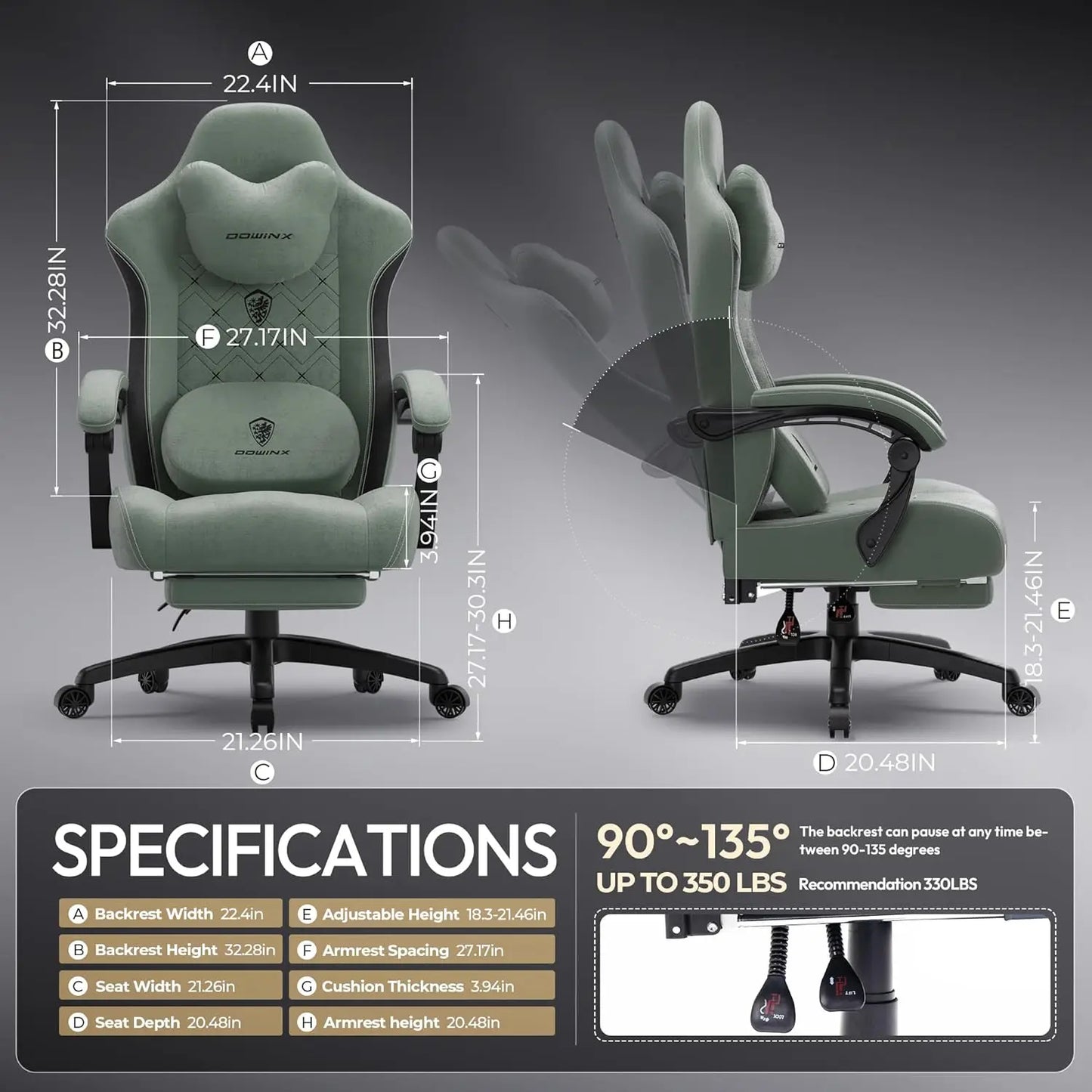 Heated Massage Lumbar Gaming Chair for Big and Tall Adults