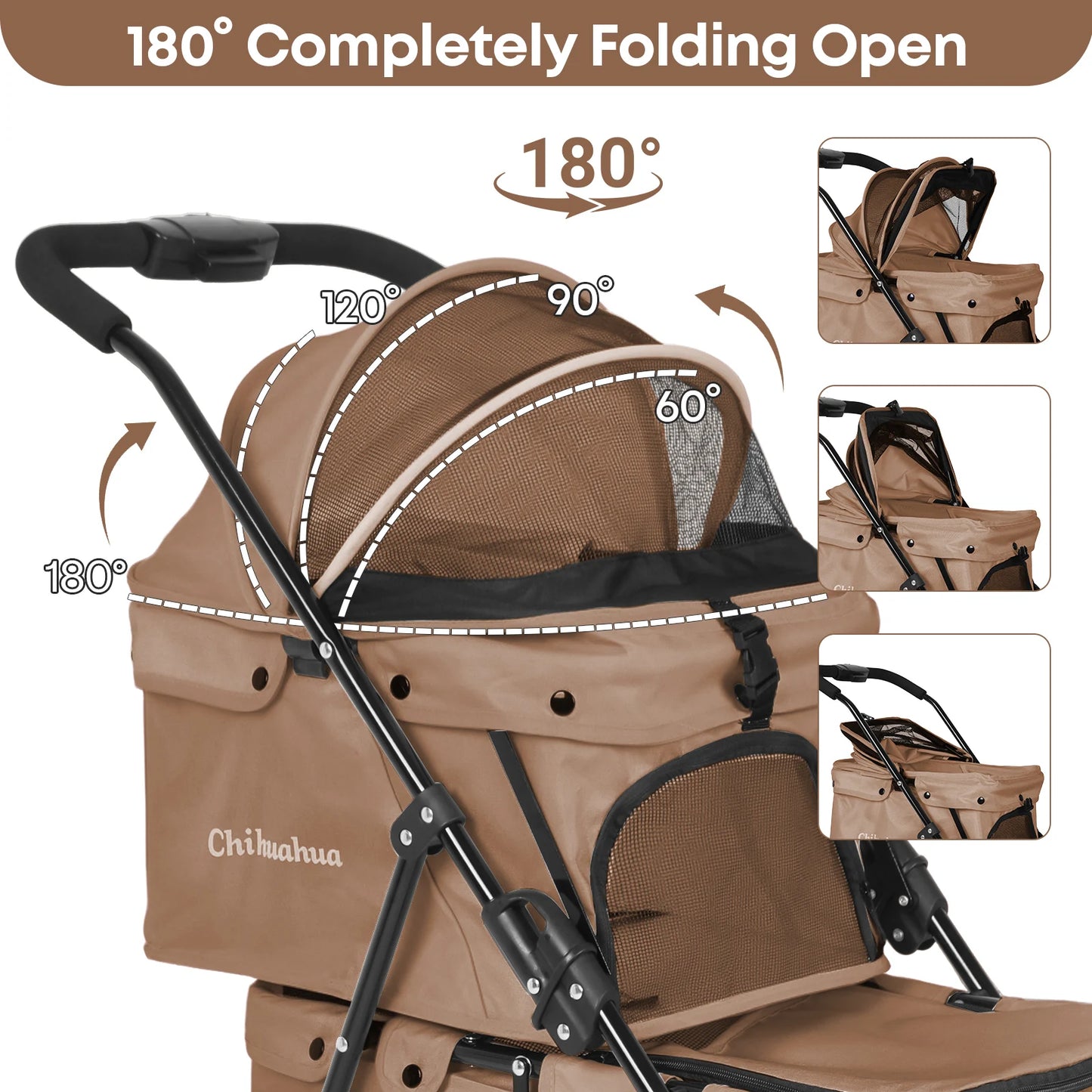 CHIHUAHUA Foldable Double Pet Stroller With Detachable Carriers Safety Belts