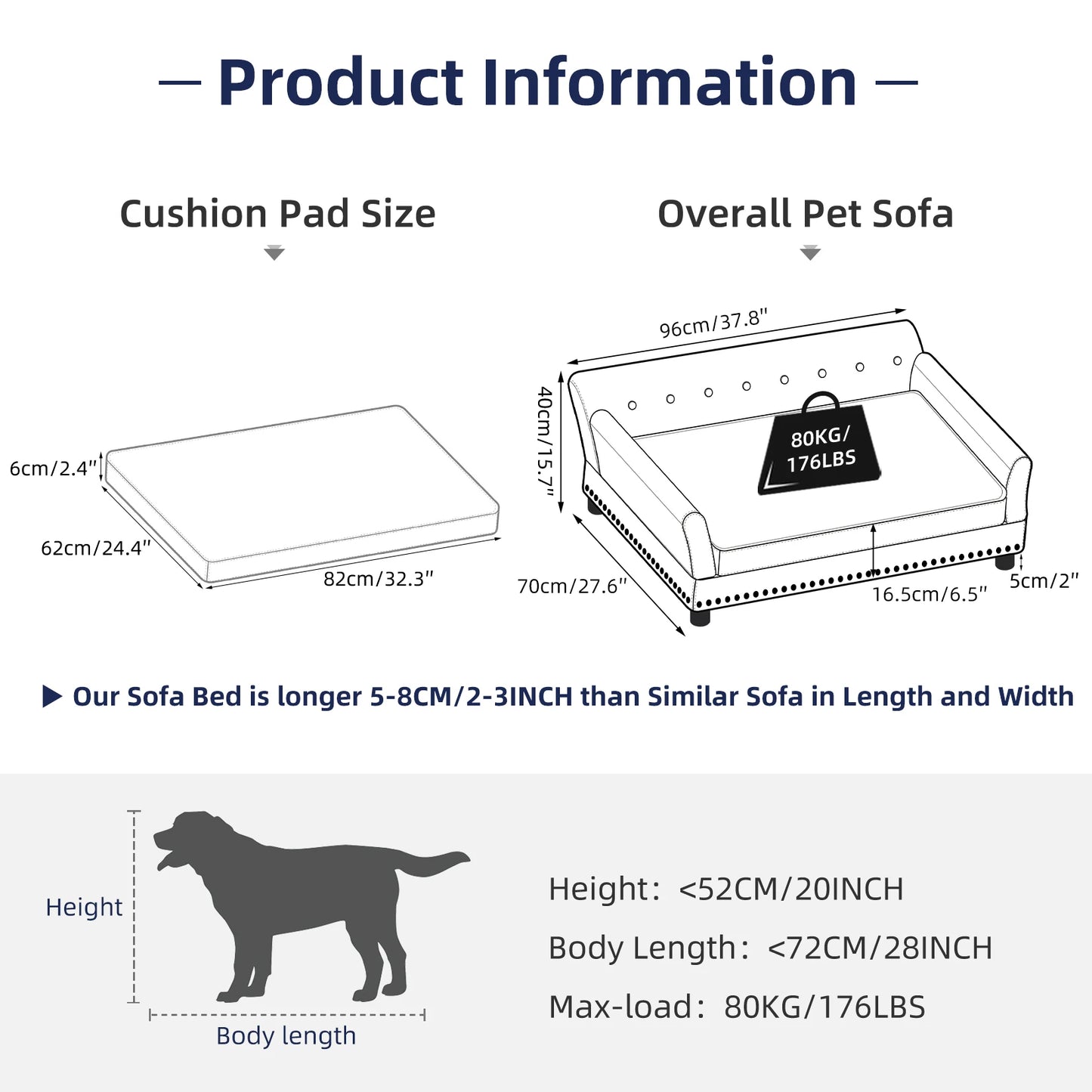 BINGOPAW CN Elevated Dog Sofa Bed With Removable Sponge Cushion