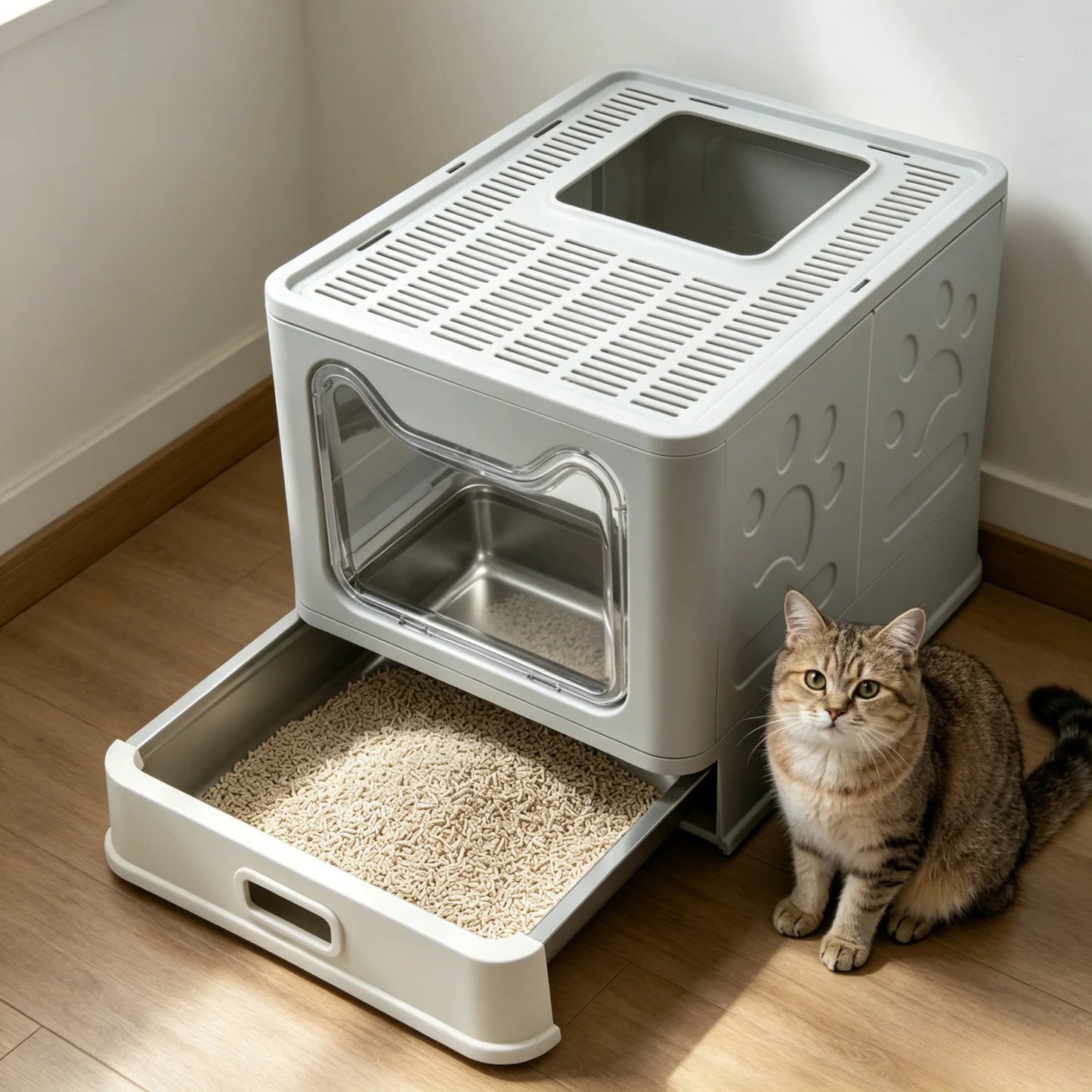 Cat Litter Box Front Entry Top Exit With Lid Kittens