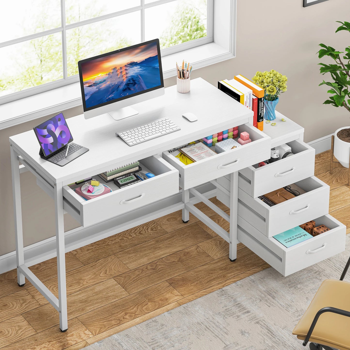 Little Tree Desk With Five Drawers Wooden Computer Table