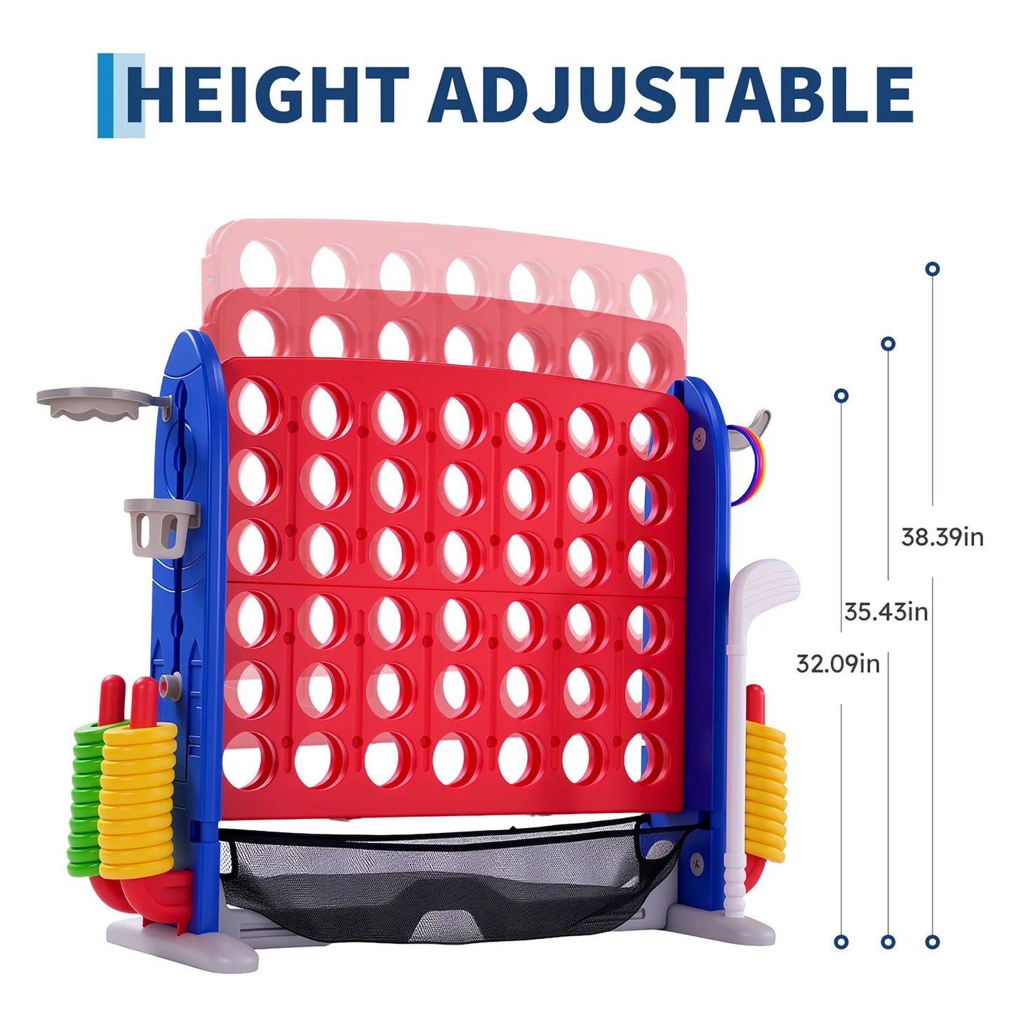 Giant 4 In 1 Outdoor Yard Game Set With Adjustable Height Basketball Hoop Ring Toss Connect Four For Family Fun