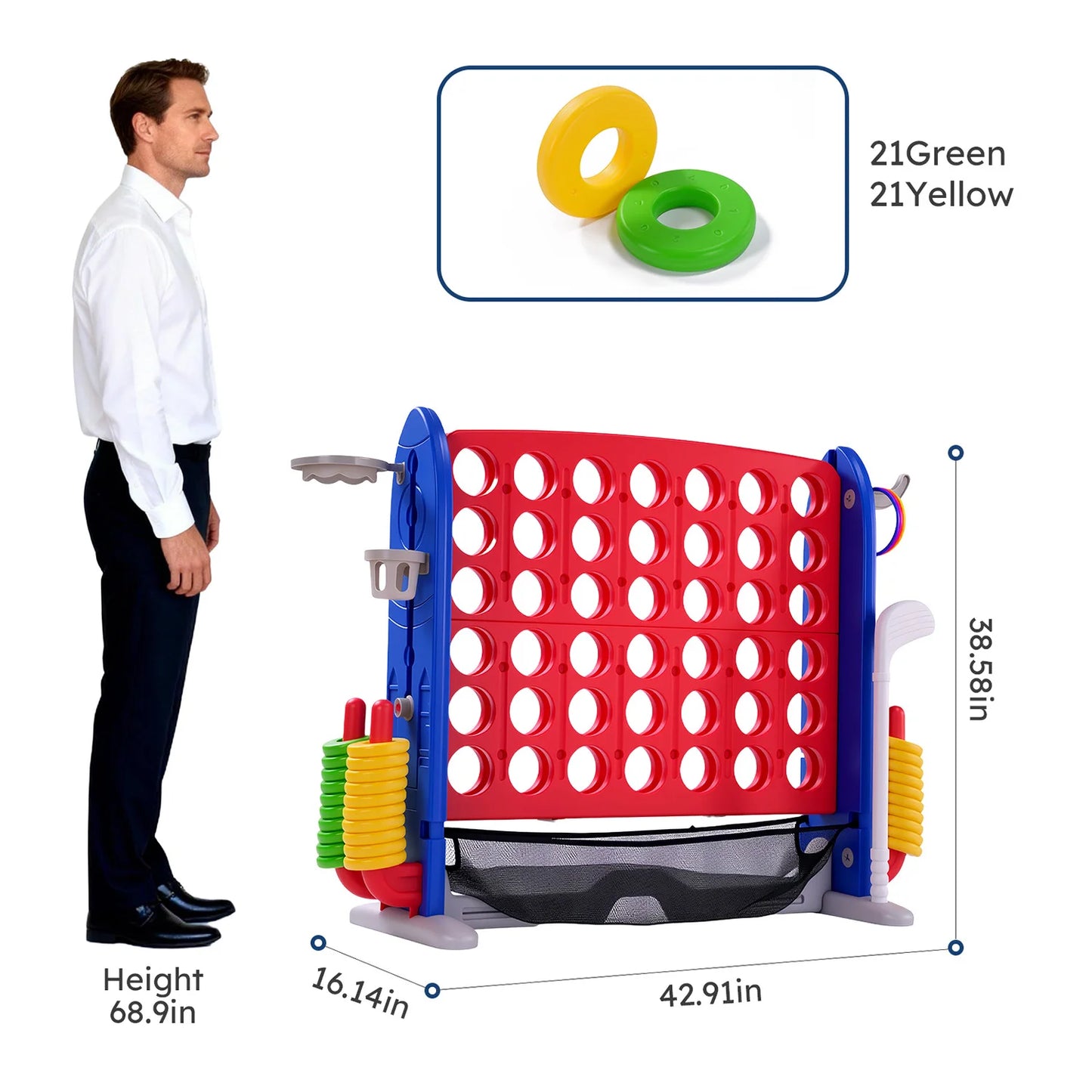 Giant 4 In 1 Outdoor Yard Game Set With Adjustable Height Basketball Hoop Ring Toss Connect Four For Family Fun