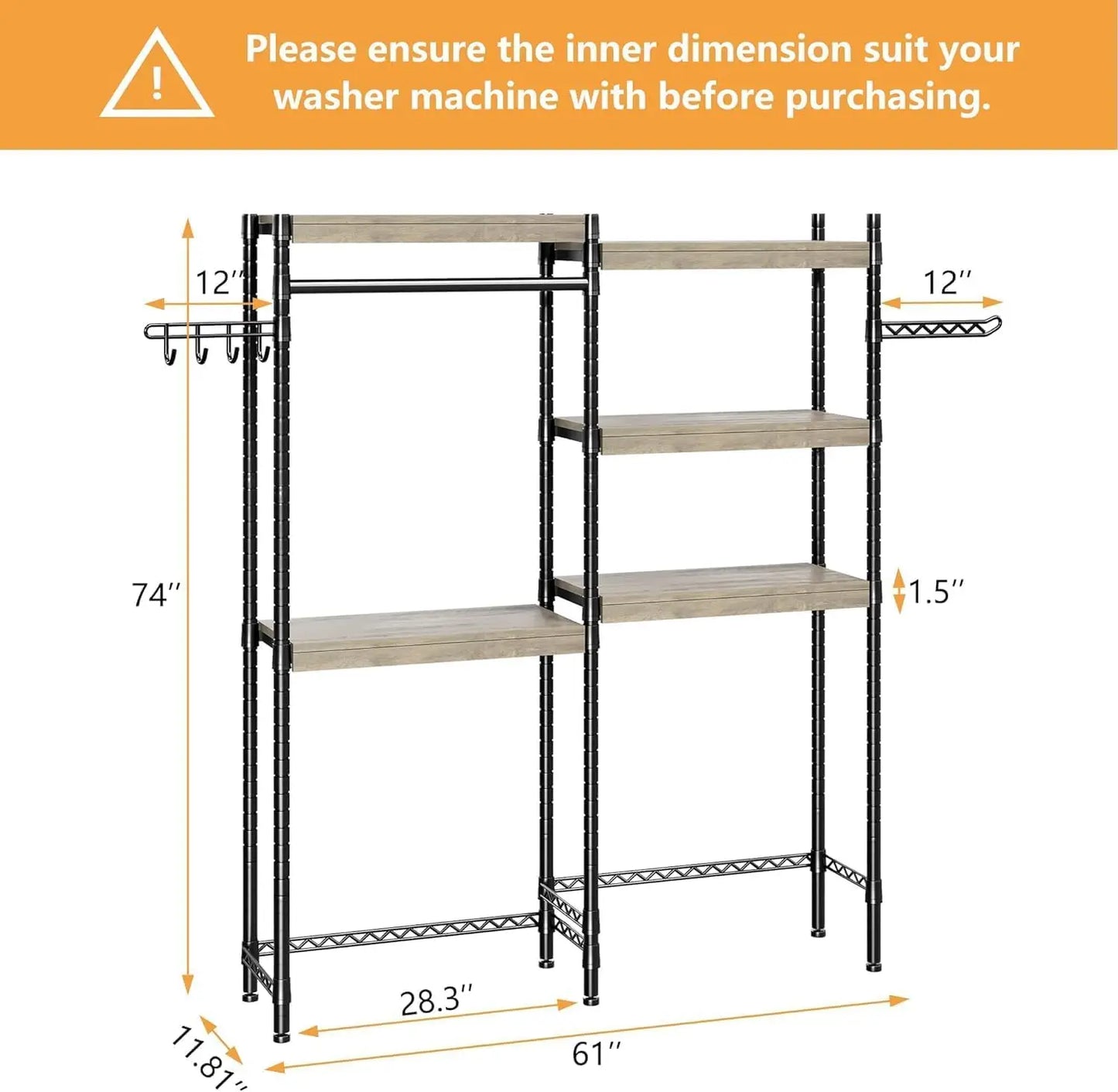 Over Washer Dryer Shelf 5 Tier Wood Laundry Organizer With Adjustable Height And Drying Rack Twisterck For Laundry Rooms
