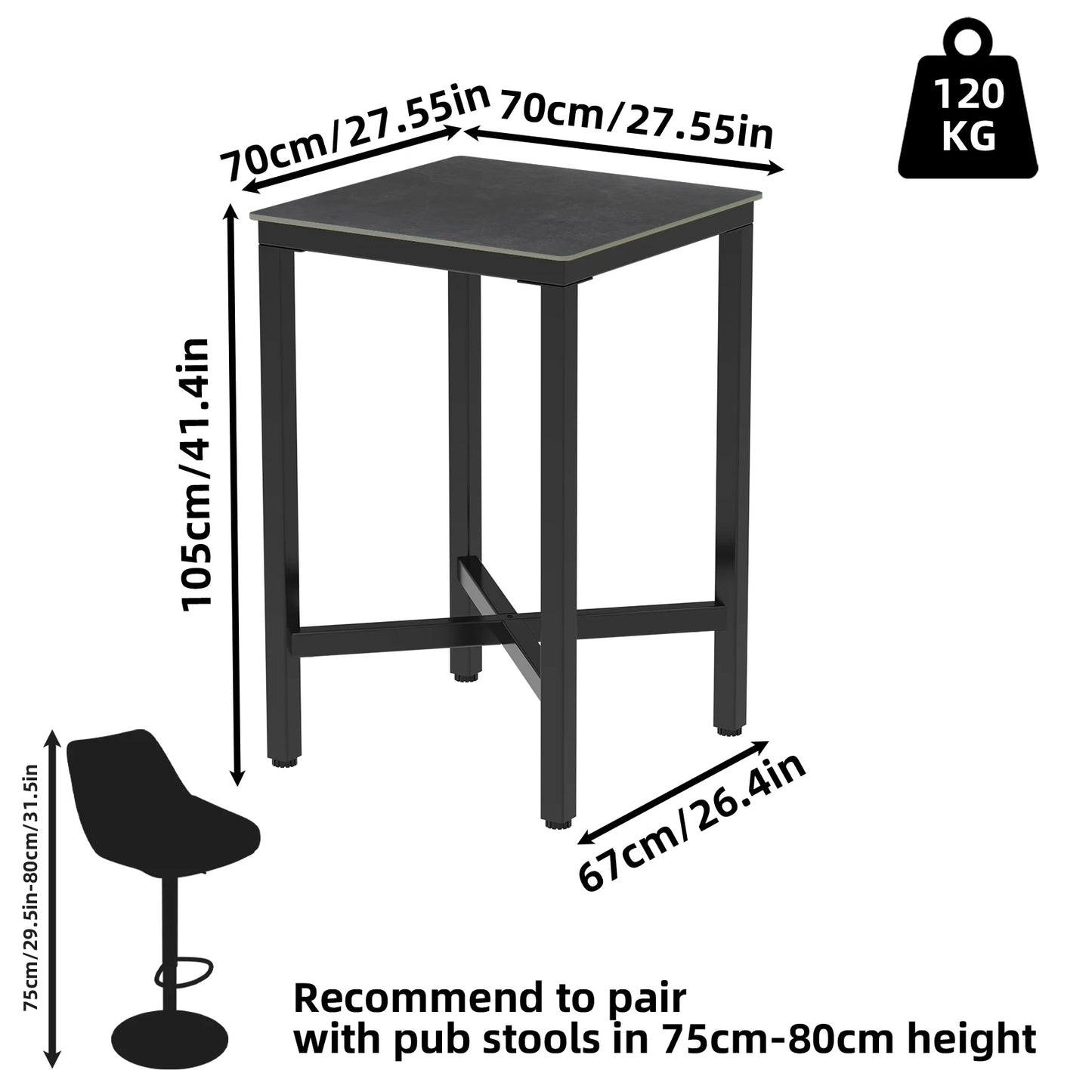 Upscale Marble Top Tall Bar Table Square Counter For Restaurants