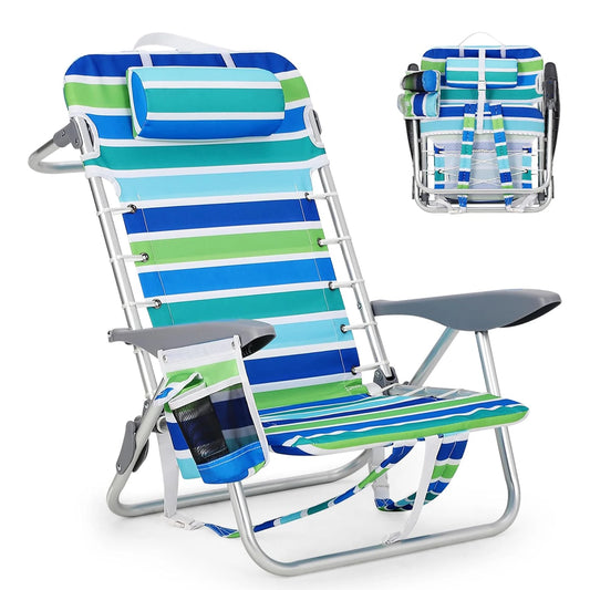 TWISTER.CK Backpack Beach Chair With 5 Reclining Positions Lay Flat Cup Holder Phone Pocket For Adults 300Lbs