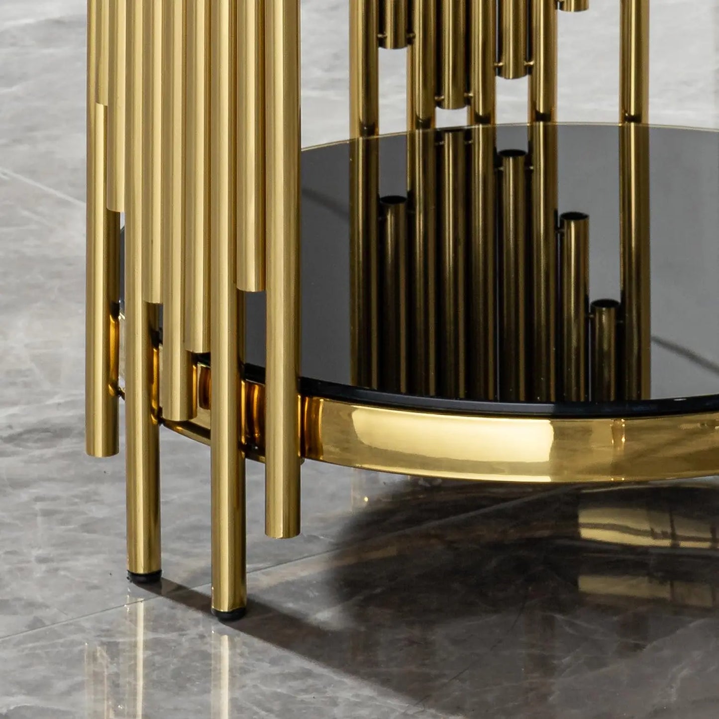 Sofa Side Table With Tempered Glass And Stainless Steel Frame