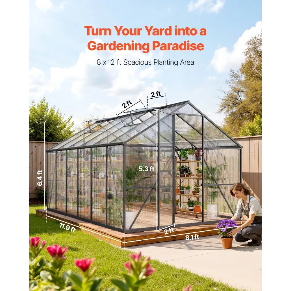 8 By 12 Ft Polycarbonate Walk In Greenhouse For Outdoor Gardening