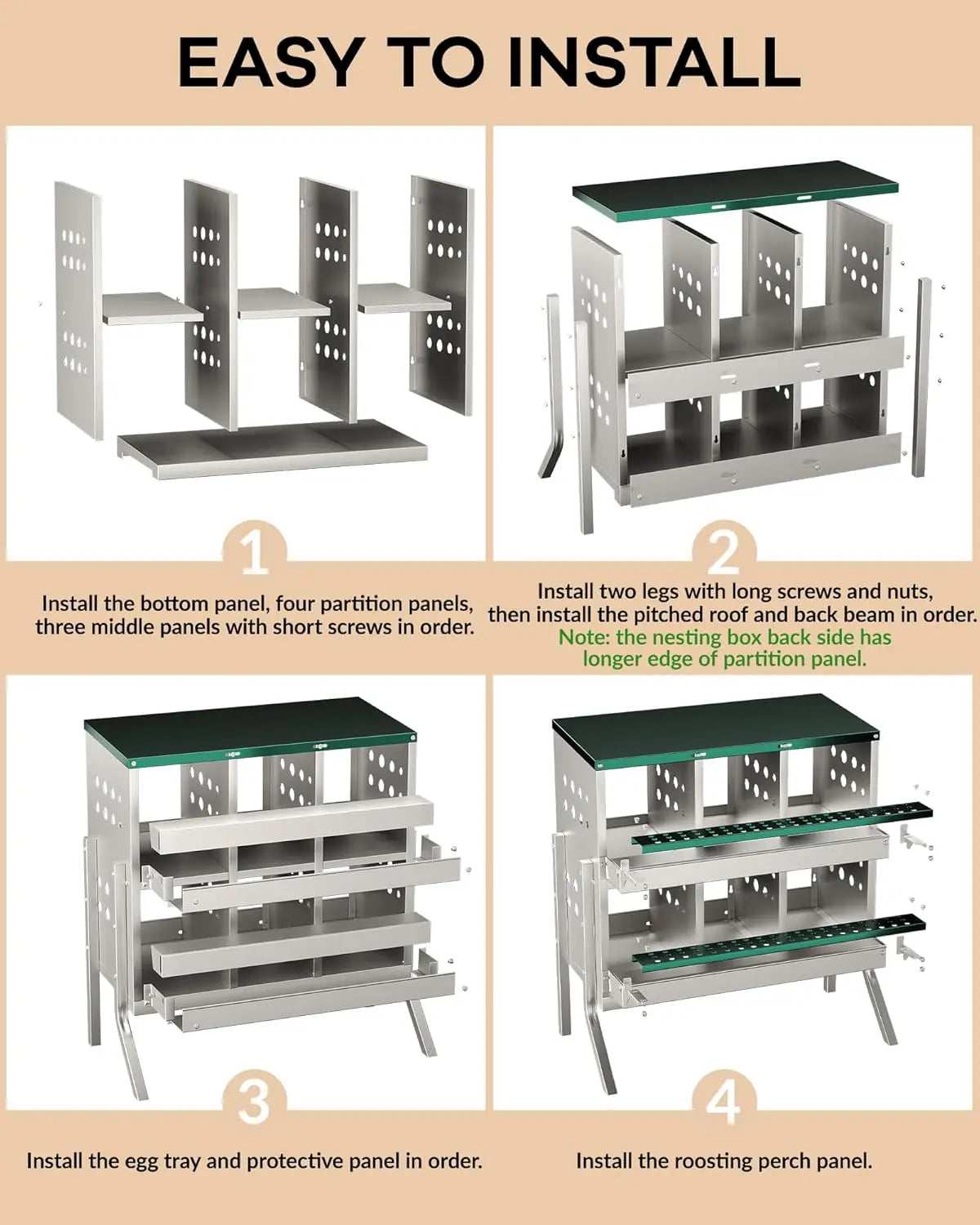 TWISTER.CK Metal Chicken Coop Nesting Box With Multi Compartment Rustproof Ventilated Roll Out Egg Collection For Hens