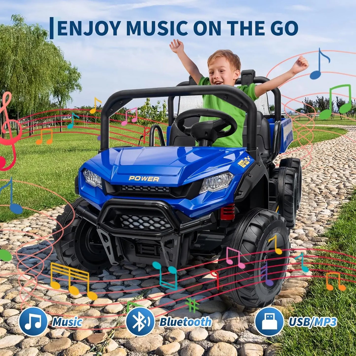 Powerful 24V 4WD Dual Seater Ride On Dump Truck With Remote Dump Bed Music For Boys And Girls