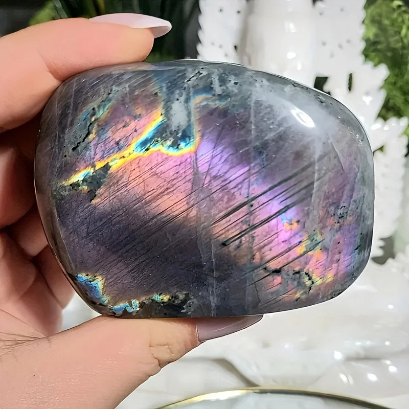 Purple Flash Labradorite Crystal Freeform Stone With Stand For Home Decor Enthusiasts Gift Christmas