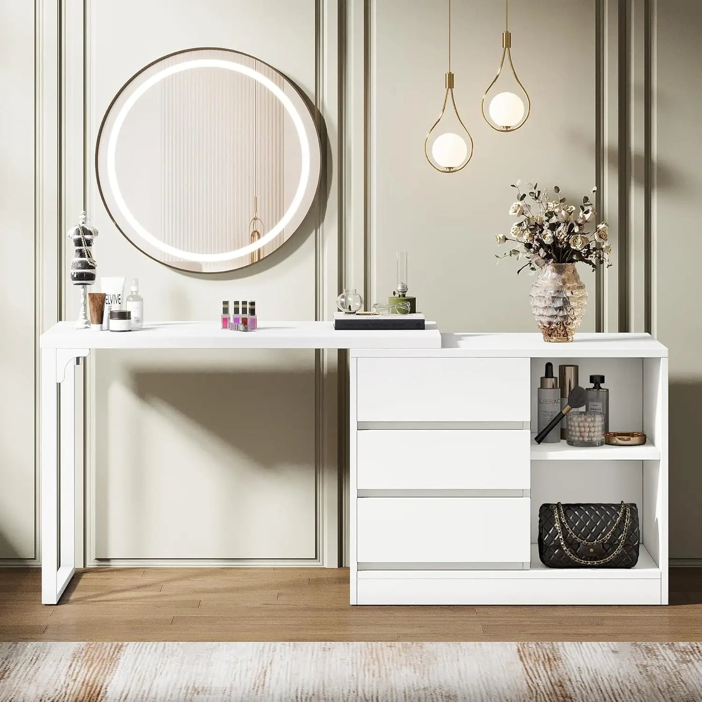 Little Tree Vanity Desk With 3 Drawers And 2 Shelves