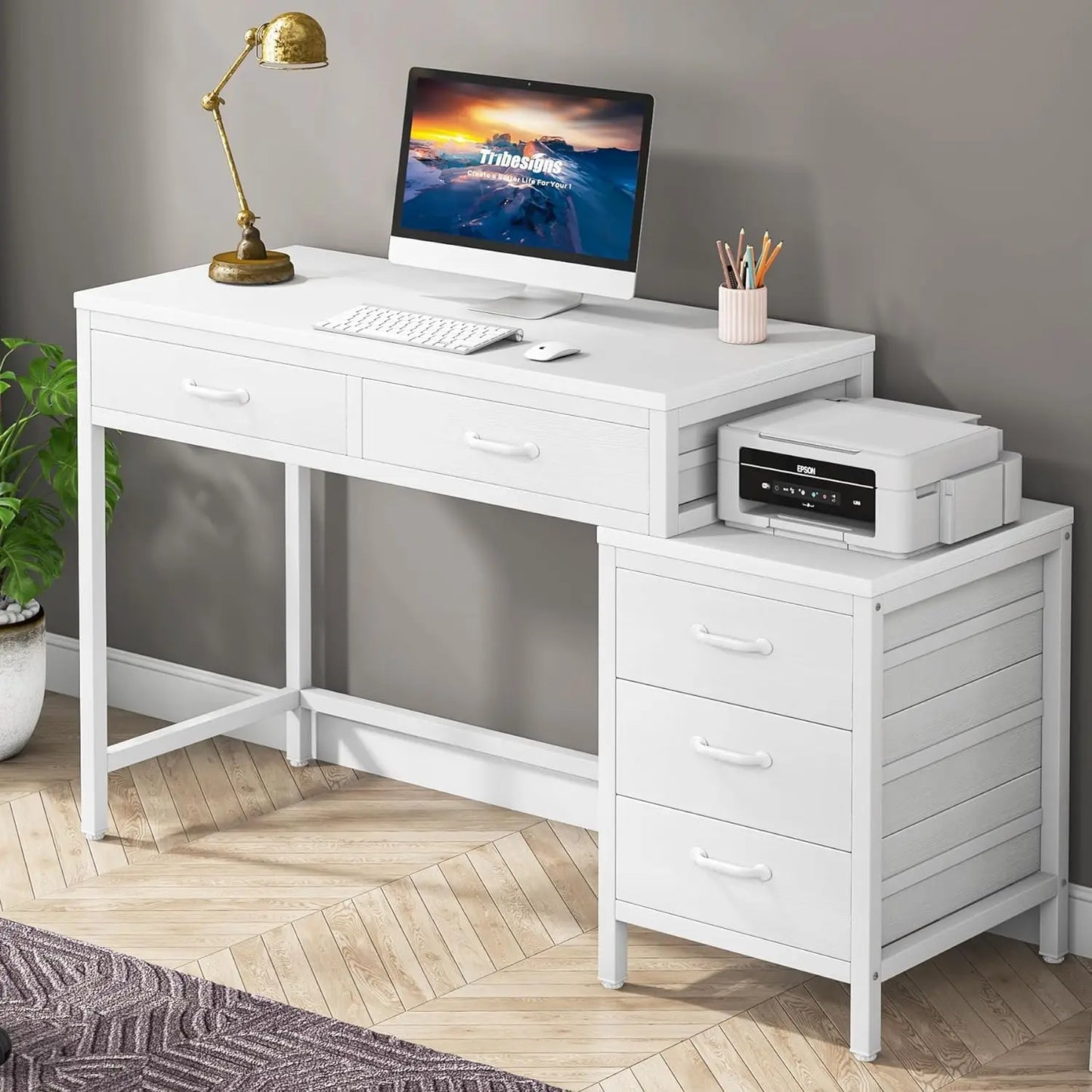 Little Tree Desk With Five Drawers Wooden Computer Table